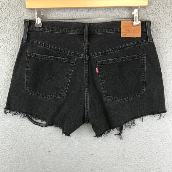 Vintage LEVIS Black Distressed Cutoff Denim Shorts 31 - Picture 1 of 14